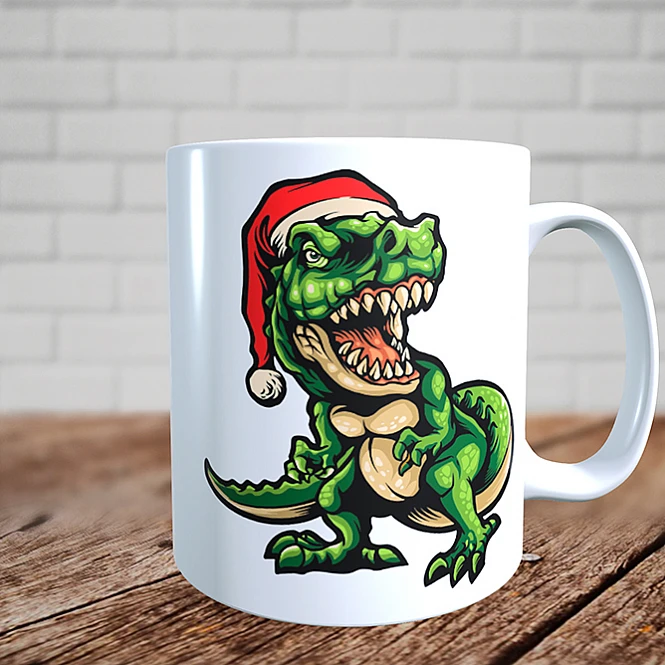 Чашка Динозавр в шапці Санта-Клауса